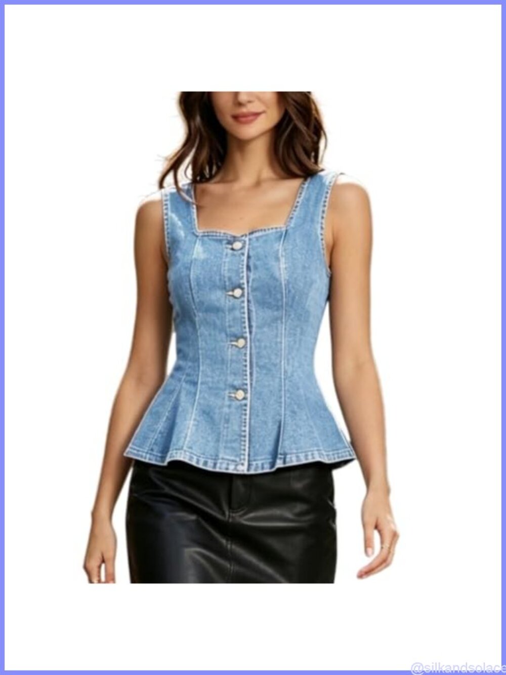 Women's Stretch Denim Corset Peplum Tank Top Sleeveless